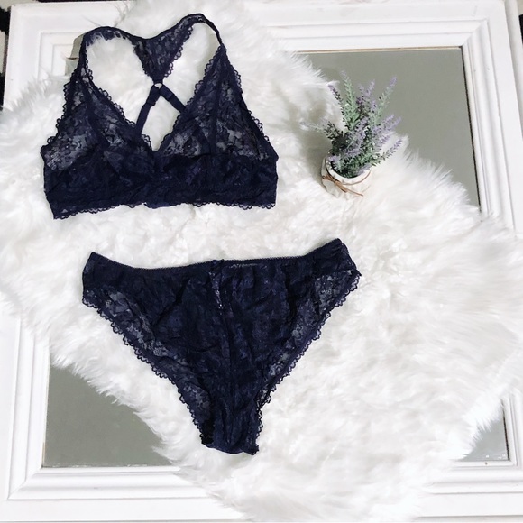 Savage X Fenty Other - Savage X Fenty Navy Blue Lace 2 Piece Panties and Bralette Set with No Wiring